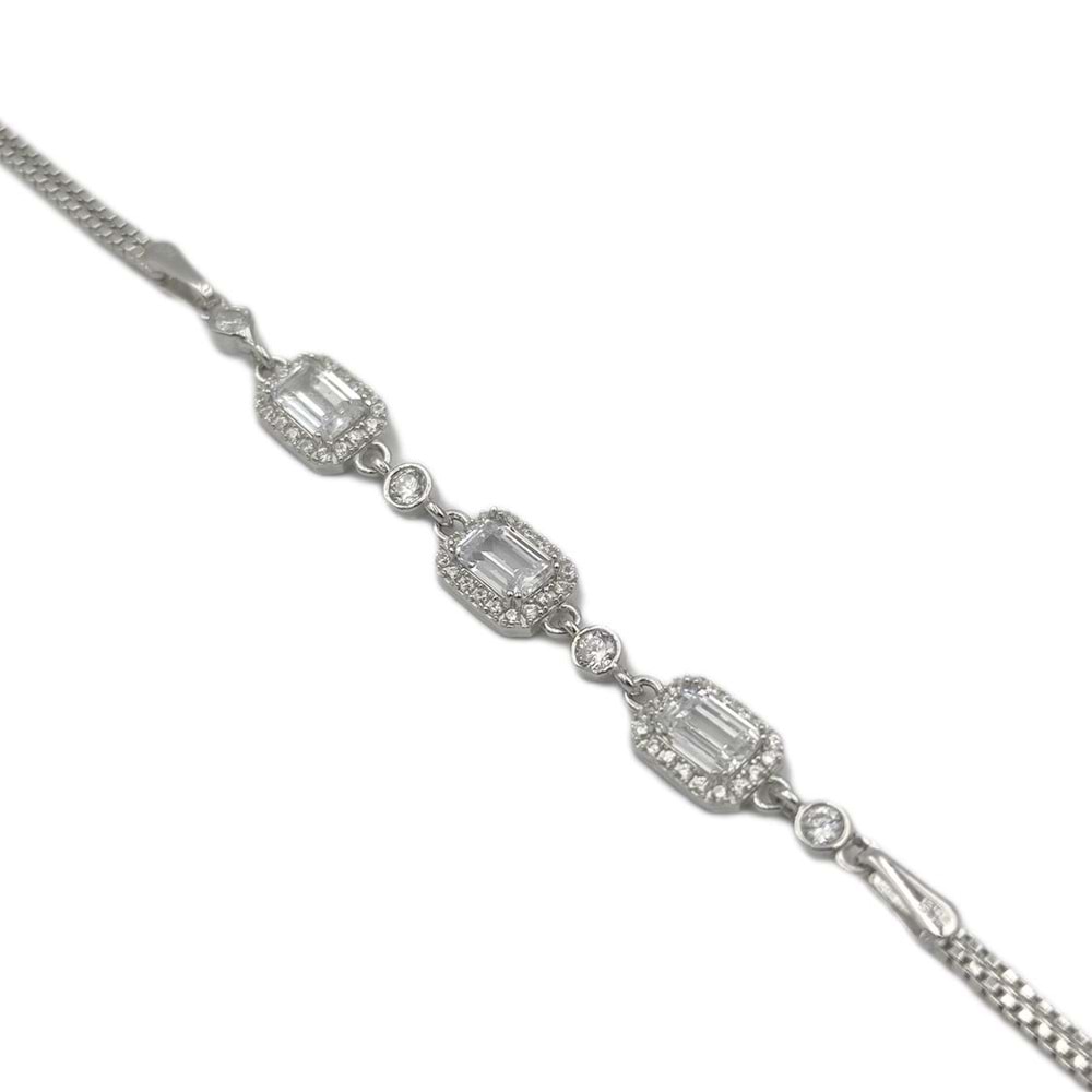 3 LÜ MİNİ BAGET KÜP GÜMÜŞ BİLEKLİK - RODYUM KAPLAMA