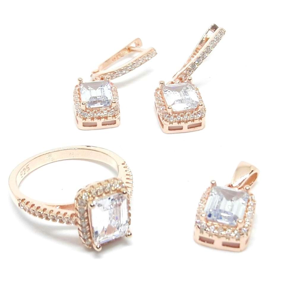 9 MM BAGET 3 LÜ GÜMÜŞ SET - ROSE ALTIN KAPLAMA - 14