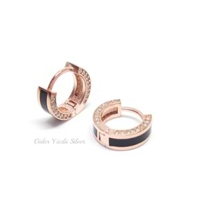 10 MM SİYAH MİNELİ KENAR TAŞ HALKA GÜMÜŞ KÜPE