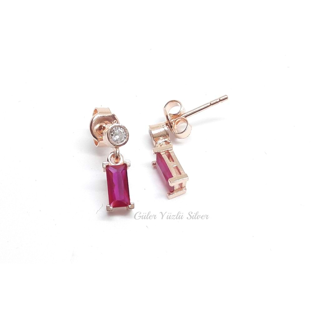 PEMBE TAŞLI MİNİ BAGET GÜMÜŞ KÜPE