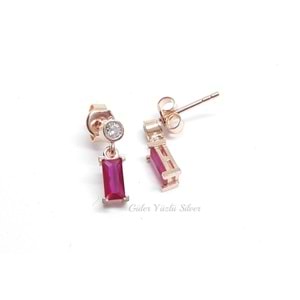 PEMBE TAŞLI MİNİ BAGET GÜMÜŞ KÜPE