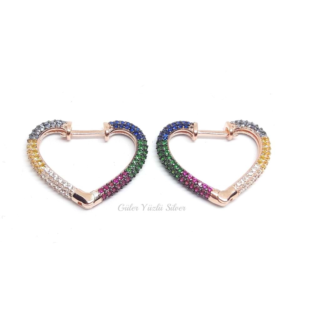 RENKLİ TAŞ KALP HALKA GÜMÜŞ KÜPE