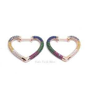 RENKLİ TAŞ KALP HALKA GÜMÜŞ KÜPE