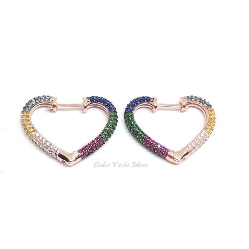 RENKLİ TAŞ KALP HALKA GÜMÜŞ KÜPE