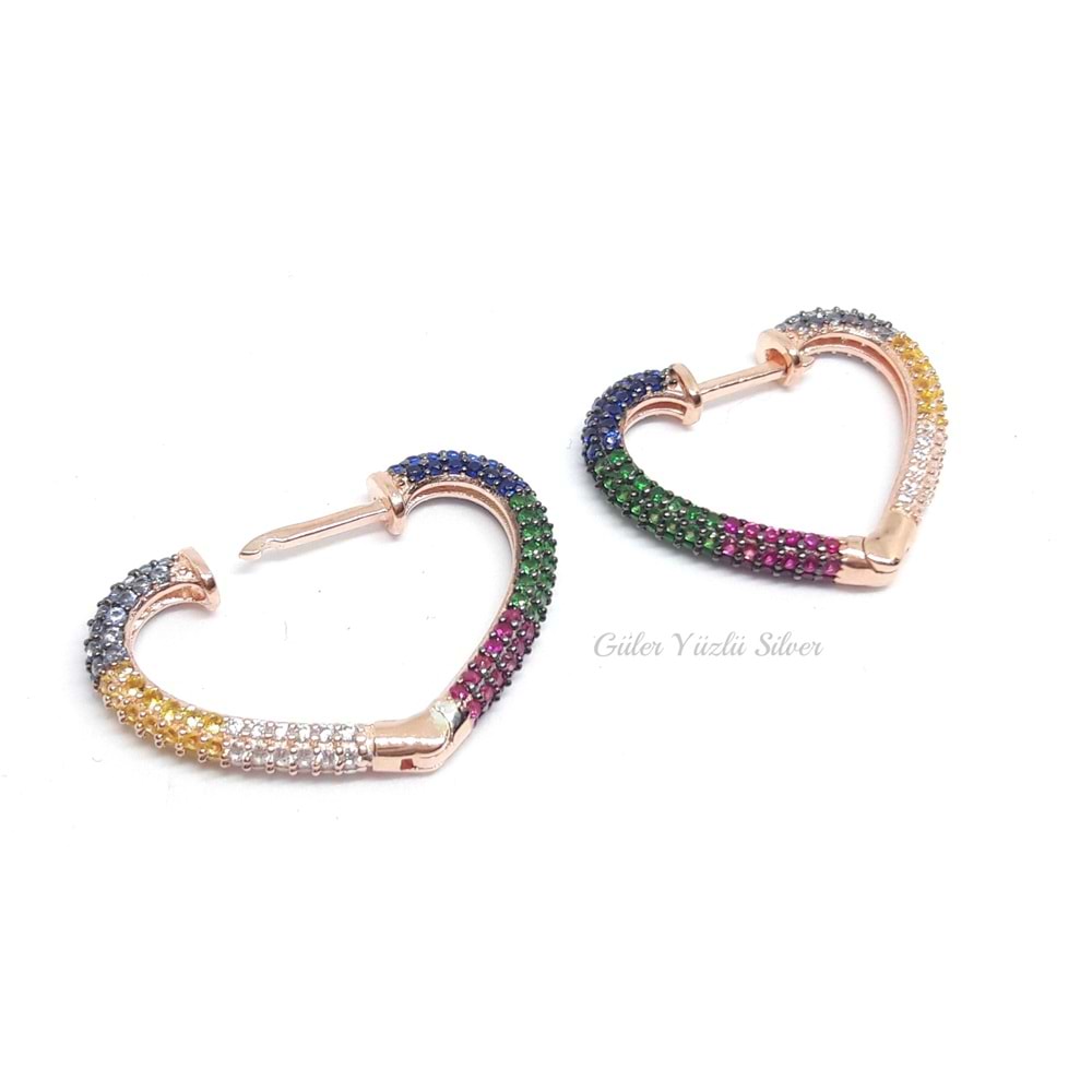 RENKLİ TAŞ KALP HALKA GÜMÜŞ KÜPE