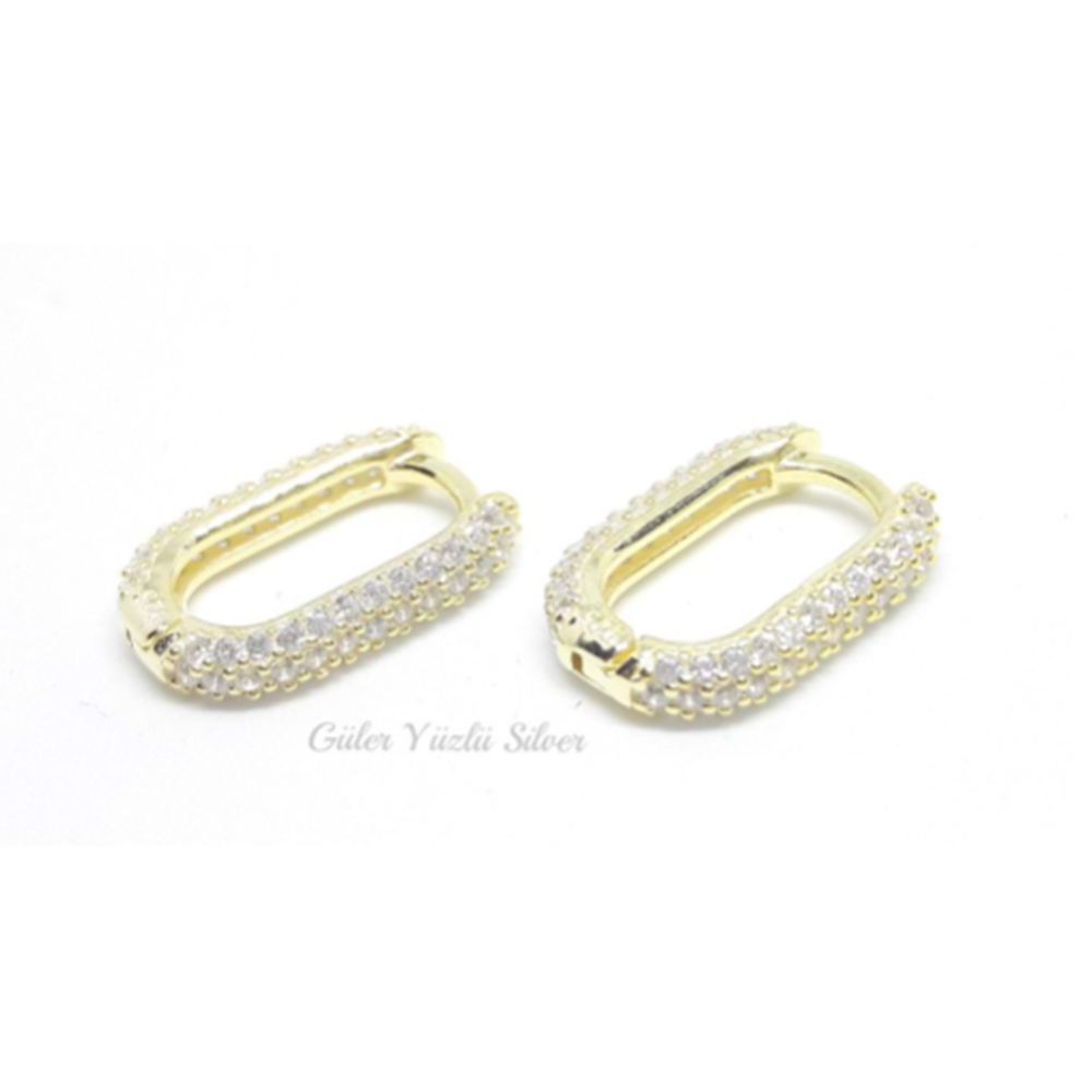 ZİRKON TAŞLI OVAL MİNİ HALKA GÜMÜŞ KÜPE - ALTIN KAPLAMA (SARI) - GYS01683-ALTIN KAPLAMA (SA-STD