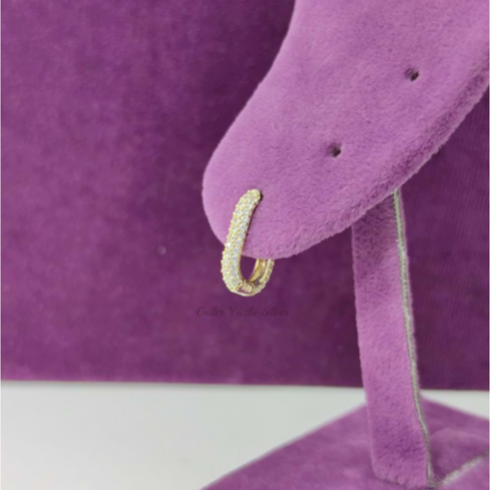 ZİRKON TAŞLI OVAL MİNİ HALKA GÜMÜŞ KÜPE - ALTIN KAPLAMA (SARI) - GYS01683-ALTIN KAPLAMA (SA-STD