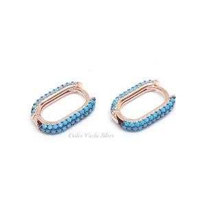 TURKUAZ TAŞ OVAL MİNİ HALKA GÜMÜŞ KÜPE