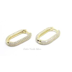 ZİRKON TAŞLI ORTA BOY OVAL HALKA GÜMÜŞ KÜPE