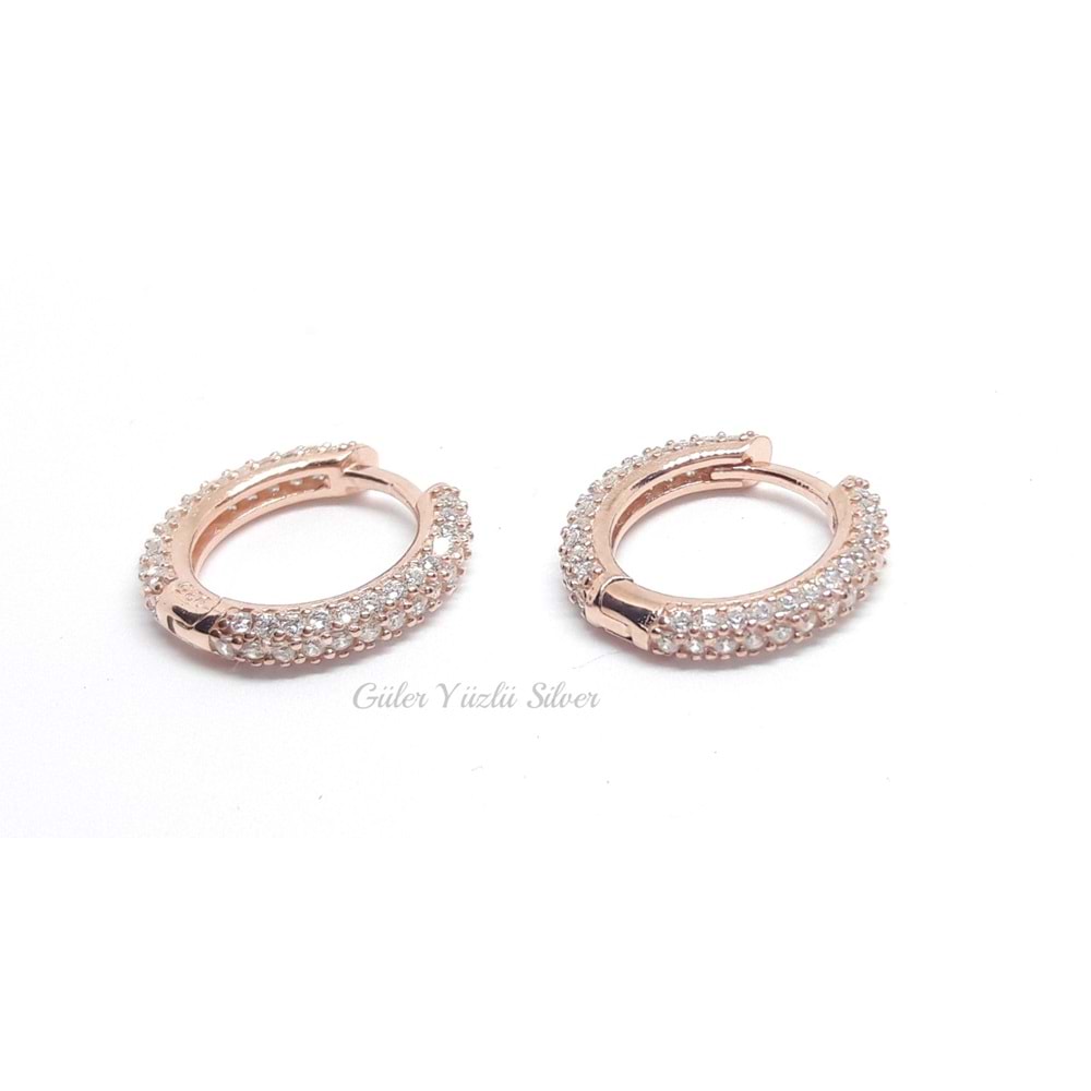 12 MM FULL ZİRKON TAŞ HALKA GÜMÜŞ KÜPE - ROSE ALTIN KAPLAMA (BAKIR)