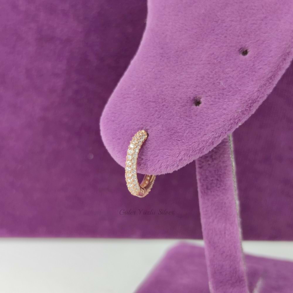 12 MM FULL ZİRKON TAŞ HALKA GÜMÜŞ KÜPE - ROSE ALTIN KAPLAMA (BAKIR)