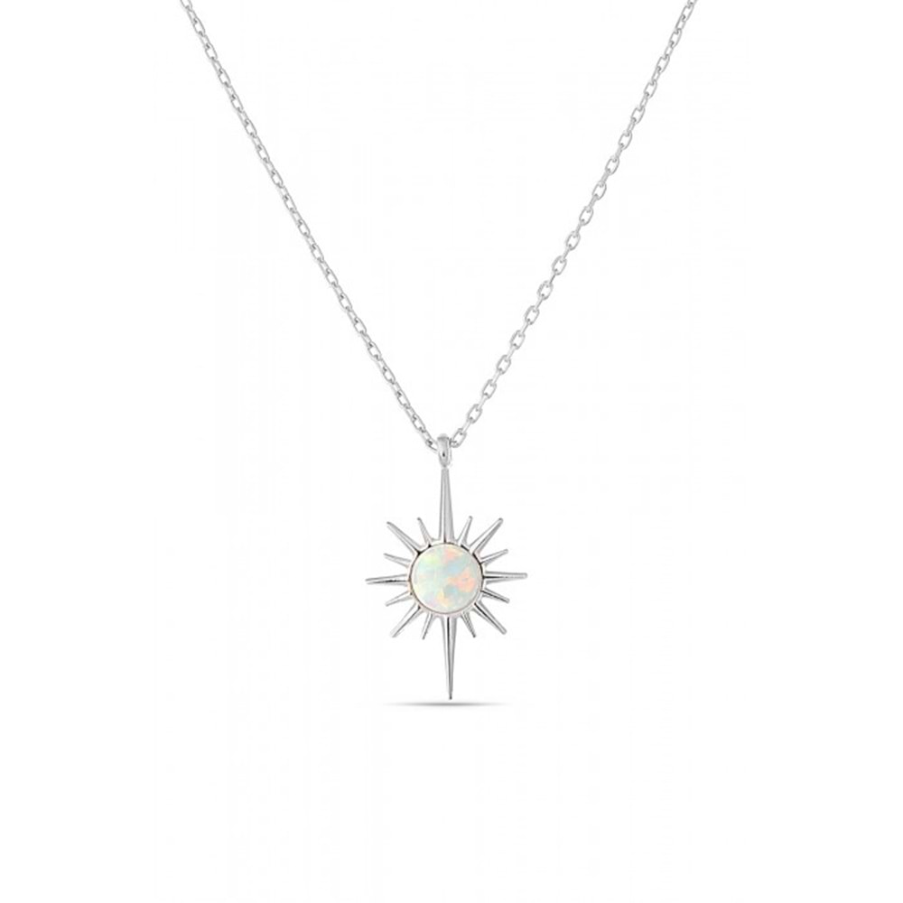 BEYAZ OPAL KUTUP YILDIZ GÜMÜŞ KOLYE