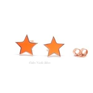 TURUNCU NEON YILDIZ GÜMÜŞ KÜPE