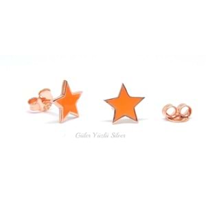 TURUNCU NEON YILDIZ GÜMÜŞ KÜPE