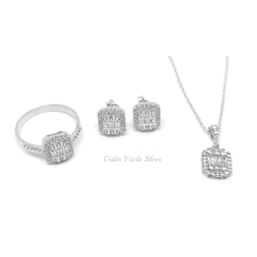 PIRLANTA MONTÜR MİNİ BAGET ÜÇLÜ GÜMÜŞ SET