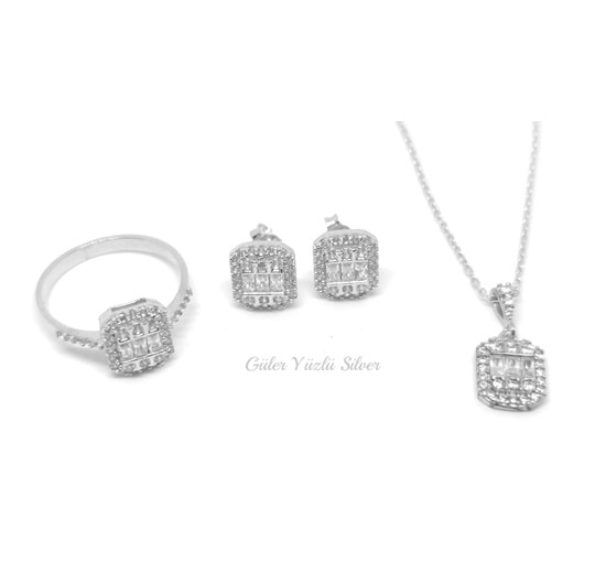 PIRLANTA MONTÜR MİNİ BAGET ÜÇLÜ GÜMÜŞ SET