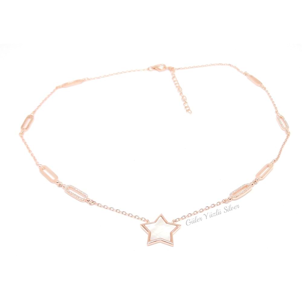 İTHAL SEDEF YILDIZ GÜMÜŞ KOLYE - ROSE ALTIN KAPLAMA (BAKIR)