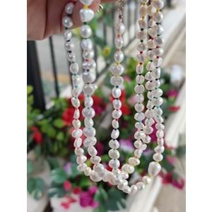 RENKLİ BONCUK DETAYLI BAROK İNCİ GÜMÜŞ KOLYE