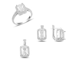 ZİRKON TAŞLI BAGET GÜMÜŞ SET