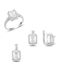 ZİRKON TAŞLI BAGET GÜMÜŞ SET