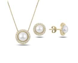 İNCİ VE ZİRKON TAŞLI GÜMÜŞ İKİLİ SET