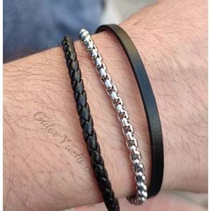 ÜÇ SIRA DERİ ÇELİK ERKEK BİLEKLİK