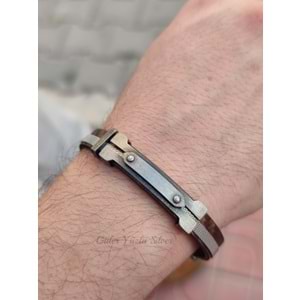 KAHVERENGİ KEMERLİ DERİ ÇELİK ERKEK BİLEKLİK