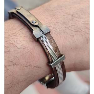 KAHVERENGİ KEMERLİ DERİ ÇELİK ERKEK BİLEKLİK