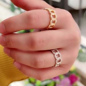 İTHAL TAŞ DETAYLI ZİNCİR GÜMÜŞ YÜZÜK - ALTIN KAPLAMA (SARI) - 18