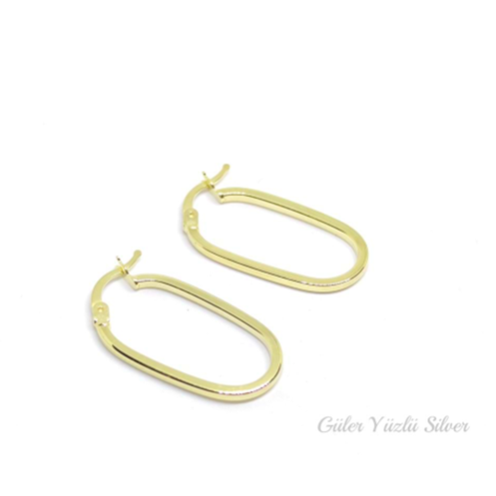 11 MM OVAL İTHAL HALKA GÜMÜŞ KÜPE - ALTIN KAPLAMA (SARI)