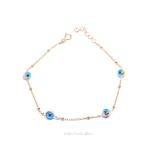 CAM GÖZ NAZAR TOP GÜMÜŞ BİLEKLİK - ALTIN KAPLAMA (SARI)