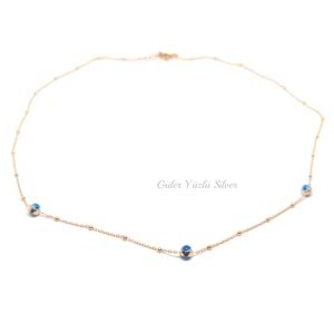 CAM GÖZ NAZAR TOP GÜMÜŞ KOLYE