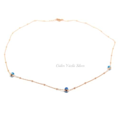 CAM GÖZ NAZAR TOP GÜMÜŞ KOLYE