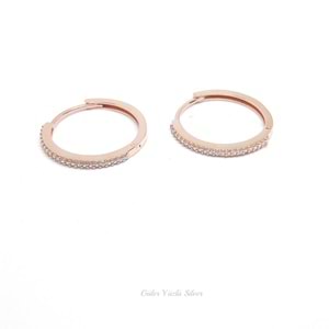 20 MM TAŞLI TEK SIRA HALKA GÜMÜŞ KÜPE - ROSE ALTIN KAPLAMA (BAKIR)