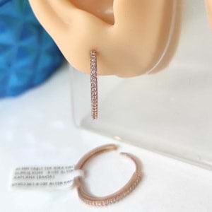 20 MM TAŞLI TEK SIRA HALKA GÜMÜŞ KÜPE - ROSE ALTIN KAPLAMA (BAKIR)