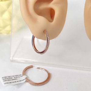 20 MM TAŞLI TEK SIRA HALKA GÜMÜŞ KÜPE - ROSE ALTIN KAPLAMA (BAKIR)