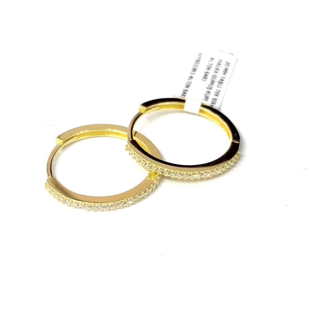 20 MM TAŞLI TEK SIRA HALKA GÜMÜŞ KÜPE