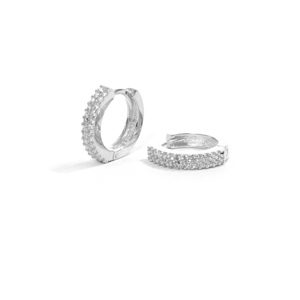 10 MM ÇİFT SIRA TAŞLI HALKA GÜMÜŞ KÜPE - RODYUM BEYAZ