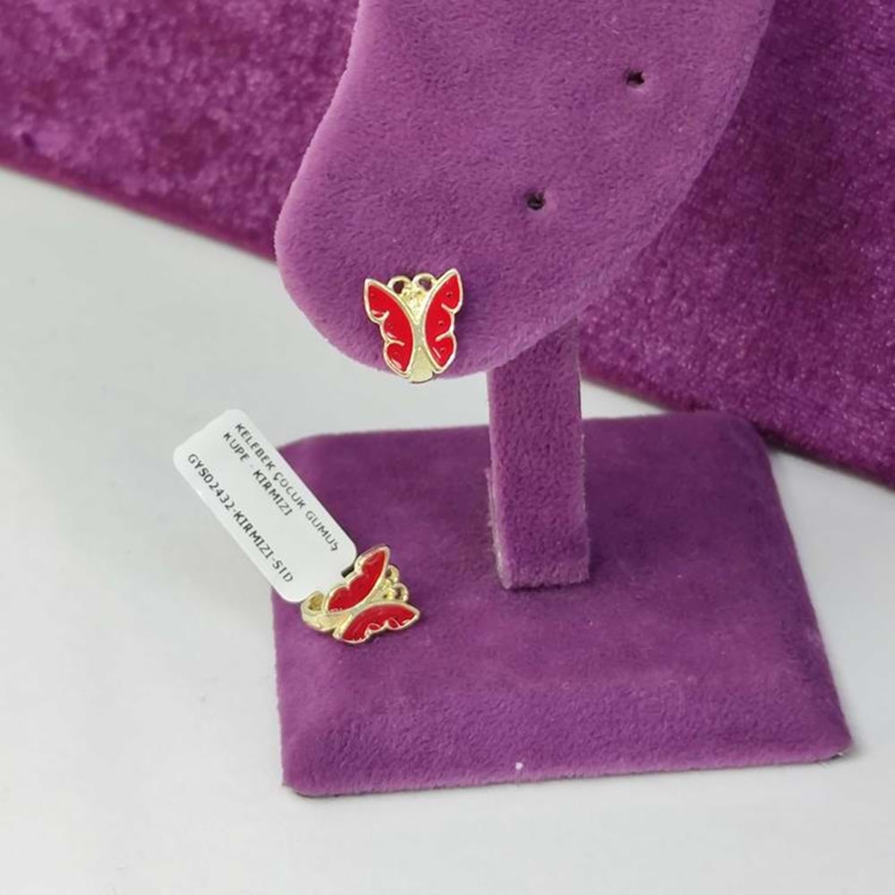 KELEBEK ÇOCUK GÜMÜŞ KÜPE - KIRMIZI