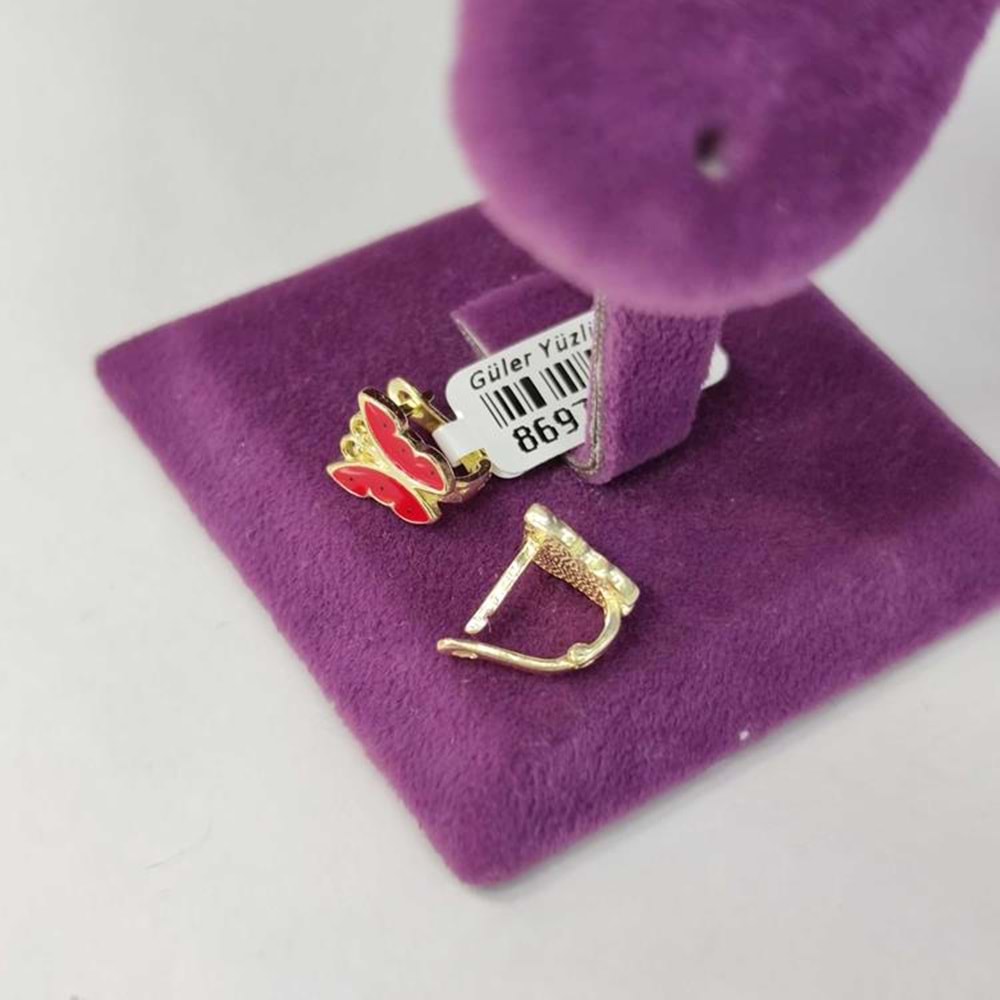 KELEBEK ÇOCUK GÜMÜŞ KÜPE - KIRMIZI