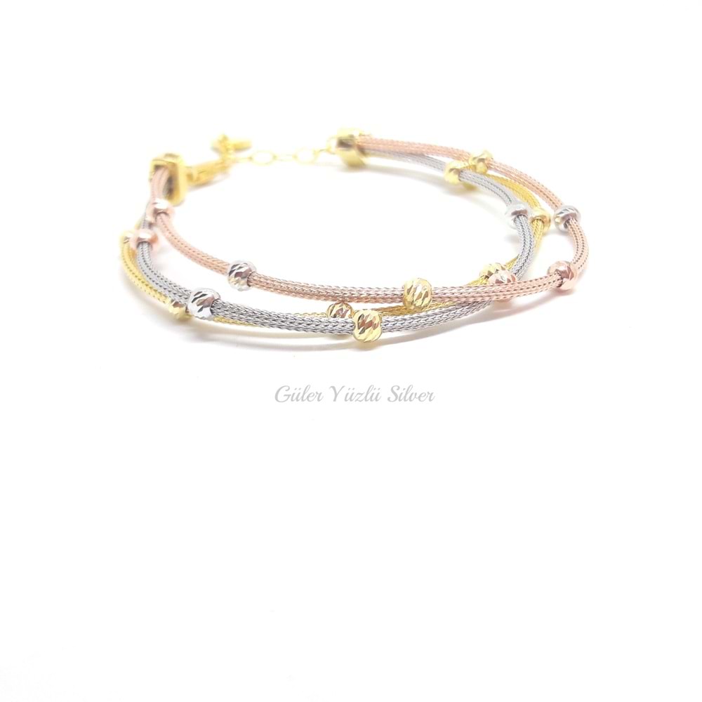 3 RENK 3 SIRA DORİCA GÜMÜŞ BİLEKLİK