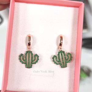 YEŞİL TAŞLI KAKTÜS HALKA GÜMÜŞ KÜPE