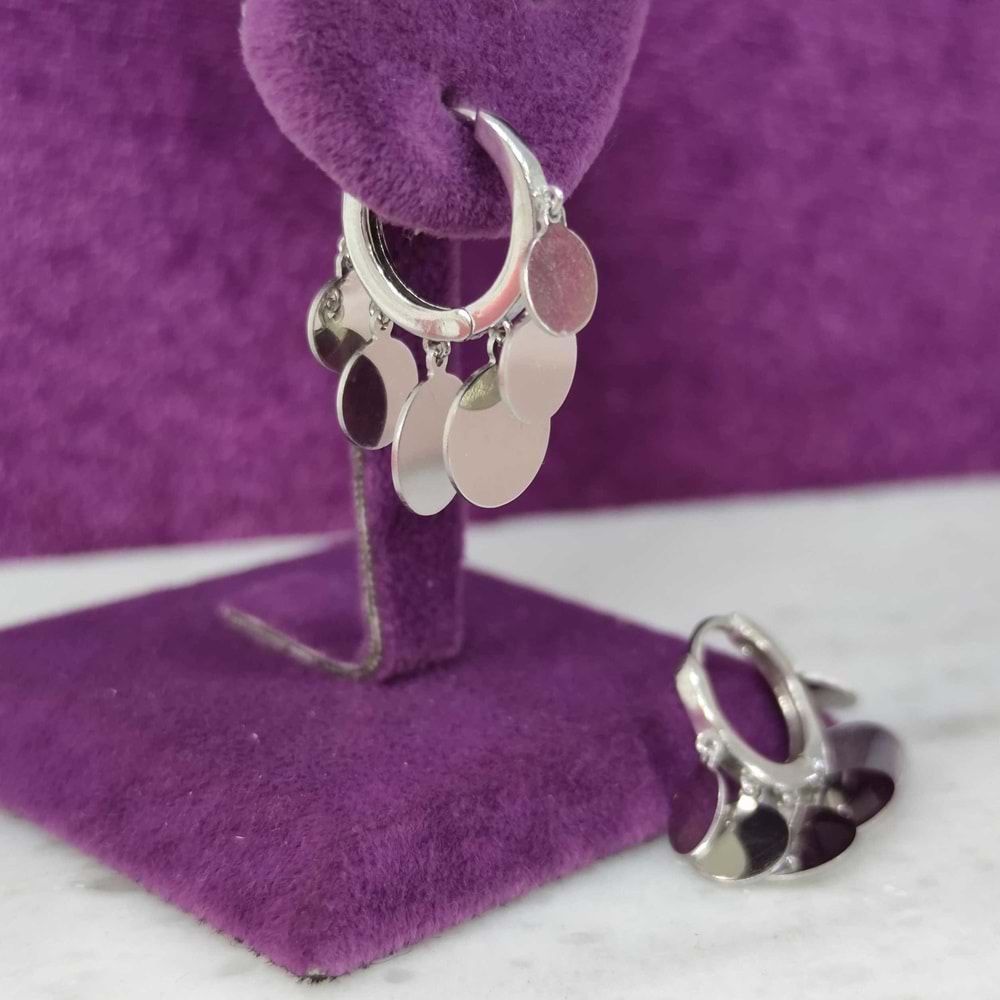 BÜYÜK PULLU SHAKIRA GÜMÜŞ HALKA KÜPE - ROSE BAKIR