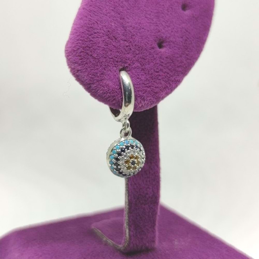 NAZAR BONCUKLU GÜMÜŞ KÜPE - RODYUM BEYAZ