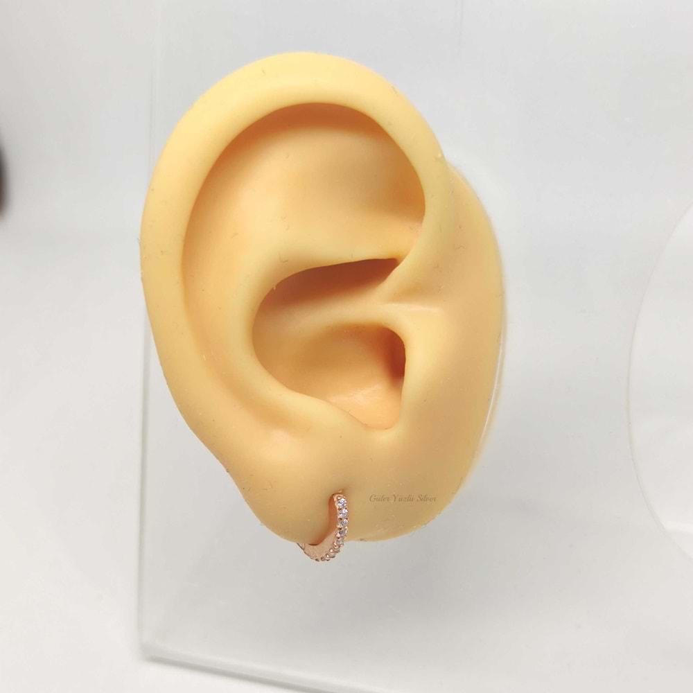 8 MM TAŞLI HALKA GÜMÜŞ KÜPE TEK - ROSE BAKIR