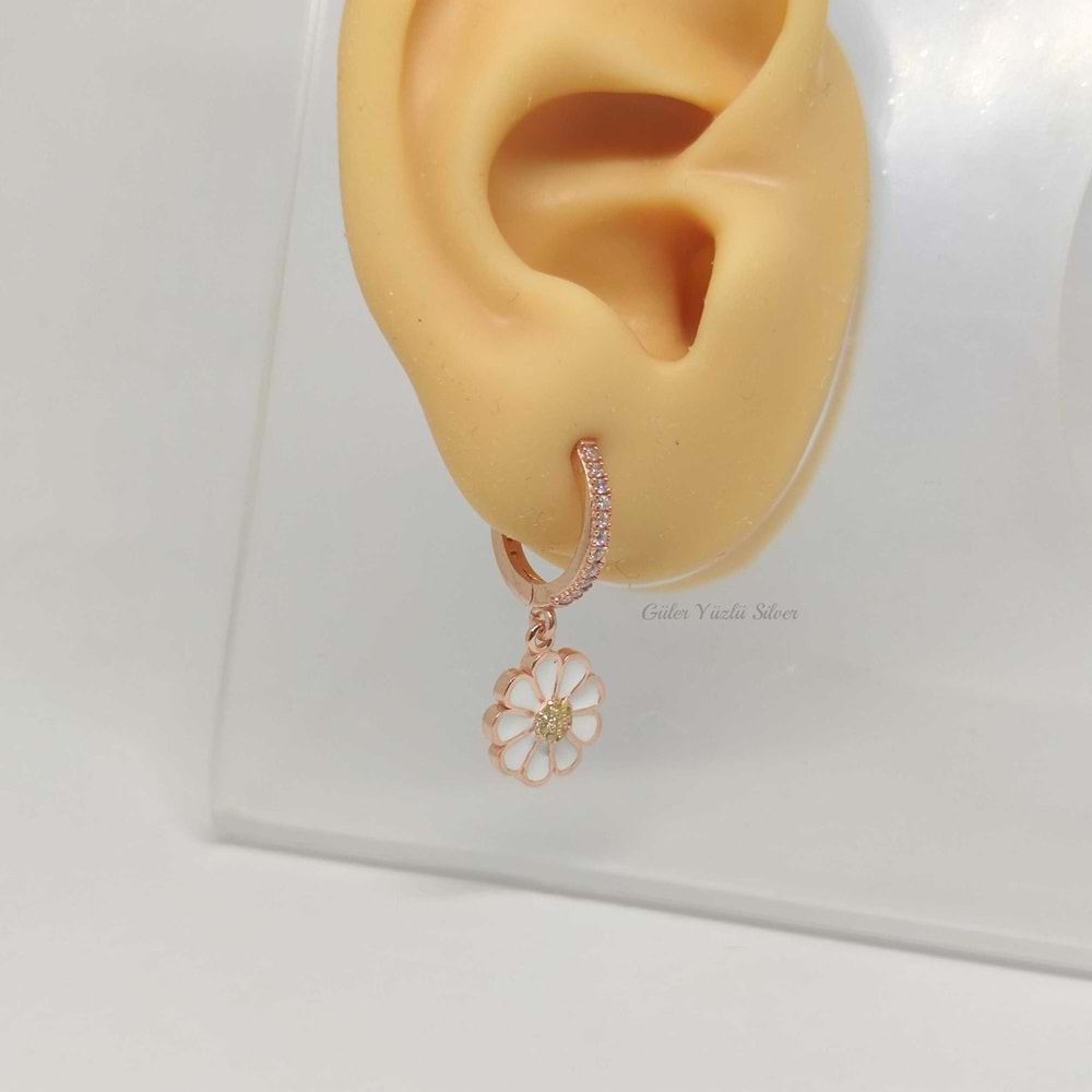 MİNELİ PAPATYA HALKA GÜMÜŞ KÜPE - ROSE BAKIR