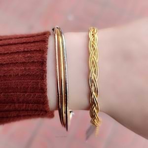 ITALY ÜÇ RENK ESNEK GÜMÜŞ BİLEZİK