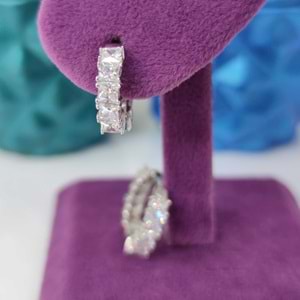 13 MM ZİRKON TAŞLI HALKA GÜMÜŞ KÜPE - RODYUM BEYAZ