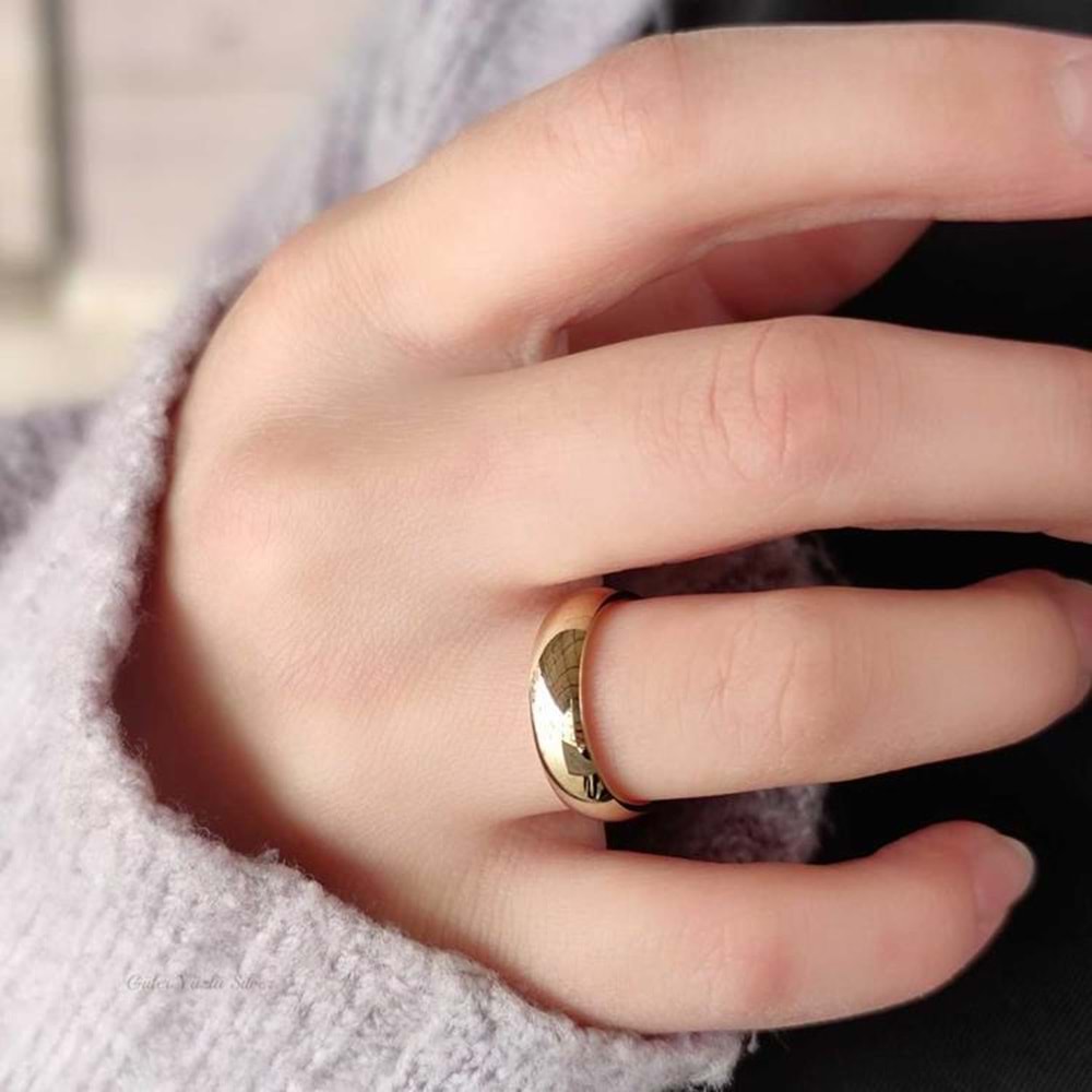 5 MM GÜMÜŞ DÜZ BOMBELİ ALYANS - ALTIN SARI - 21