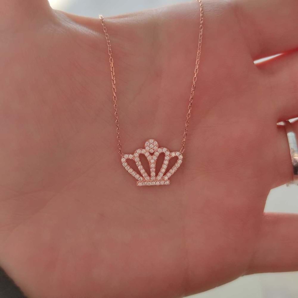 ZİRKON TAŞLI TAÇ GÜMÜŞ KOLYE